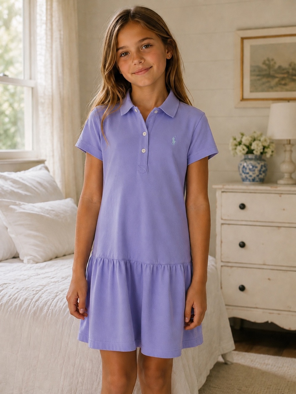 Ralph Lauren Girls' Lavender Polo Dress with Embroidered Pony